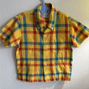 Vintage Sears Colorful Plaid Short Sleeve Shirt Button Up Boys Size 5
